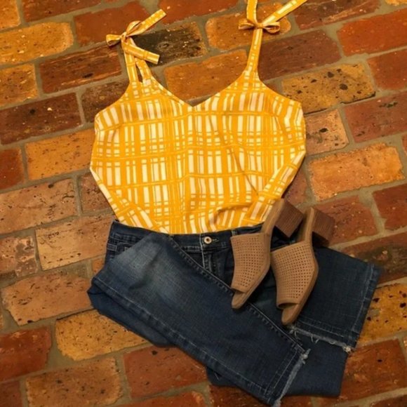 UNIVERSAL THREAD Cotton Yellow Plaid Tie Tank Top szL - Picture 7 of 13